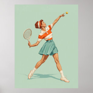 Poster Illustration de service de tennis vintage