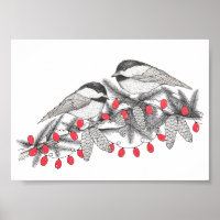Illustration de stylo et d'encre pour chickadees d