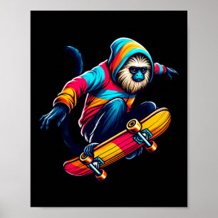 Poster Illustration de tamarin funky cool en skateboard