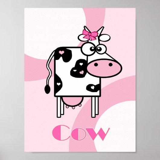 Poster Illustration de vache caricaturale avec les coeurs (Devant)