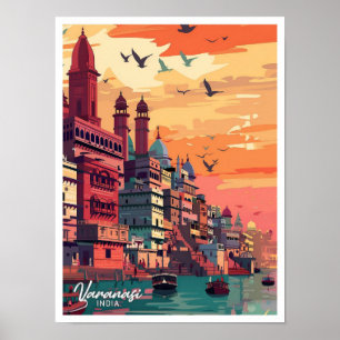 Poster Illustration de Varanasi India Vintage voyage