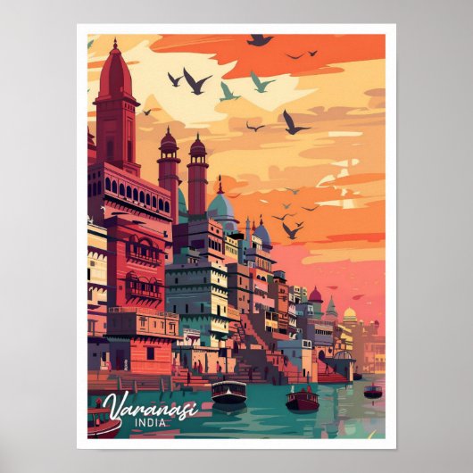 Poster Illustration de Varanasi India Vintage voyage (Devant)