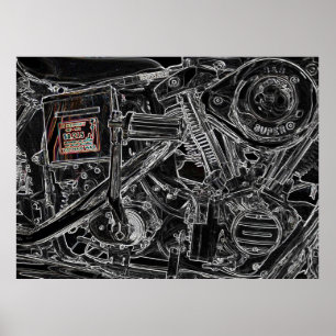Poster Illustration de vieille moto de Harley - mémoire
