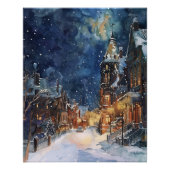 Poster Illustration de Village dans la nuit de neige (Devant)