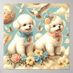 Poster Illustration de vintage Cute Bichon Frisé