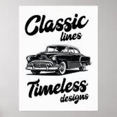 Poster Illustration de voiture classique en noir et blanc (Devant)