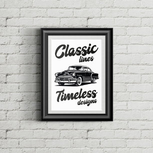 Poster Illustration de voiture classique en noir et blanc