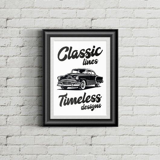 Poster Illustration de voiture classique en noir et blanc