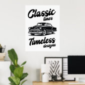 Poster Illustration de voiture classique en noir et blanc (Bureau à domicile)