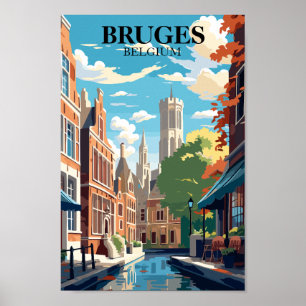 Poster Illustration de voyage à Bruges Belgique