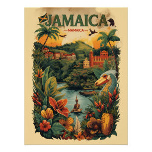 Poster Illustration de voyage à la Jamaïque de style vint