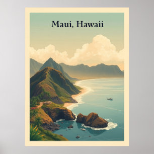Poster Illustration de voyage à Maui, Hawaï vintage