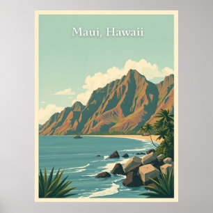 Poster Illustration de voyage à Maui, Hawaï vintage