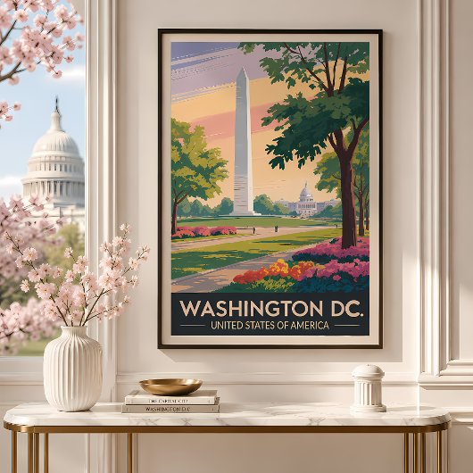 Poster Illustration de voyage à Washington DC style vinta