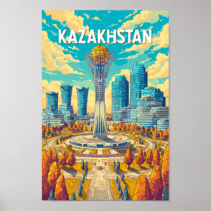 Poster Illustration de voyage au Kazakhstan Art vintage