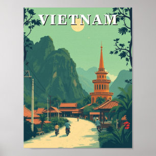 Poster Illustration de voyage au Vietnam rural