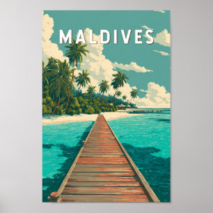 Poster Illustration de voyage aux Maldives Art vintage