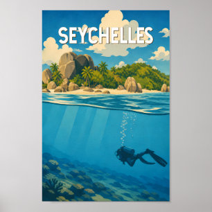 Poster Illustration de voyage aux Seychelles Art vintage