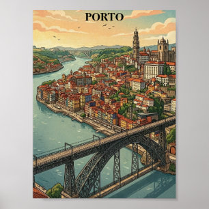 Poster Illustration de voyage colorée rétro à Porto Portu