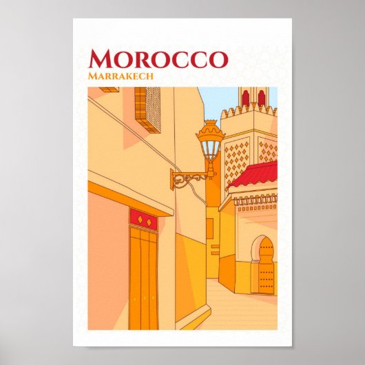 Poster Illustration de voyage d'art de Marrakech Maroc (Devant)