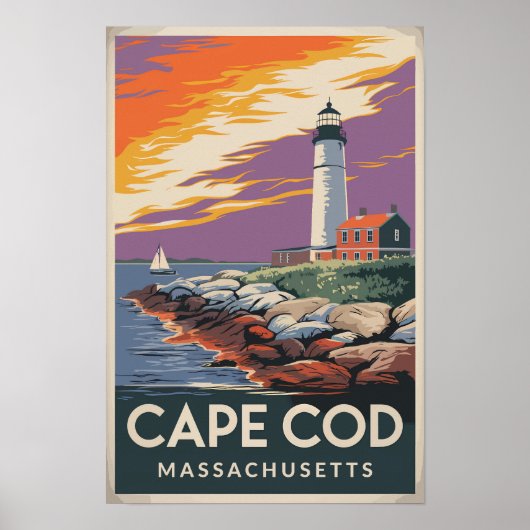 Poster Illustration de voyage d'art du Cap Cod Massachuse (Devant)