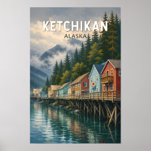 Poster Illustration de voyage d'art vintage de Ketchikan