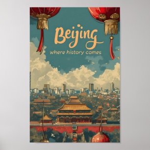 Poster Illustration de voyage d'Art Vintage de Pékin