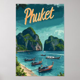 Poster Illustration de voyage d'art vintage de Phuket Tha