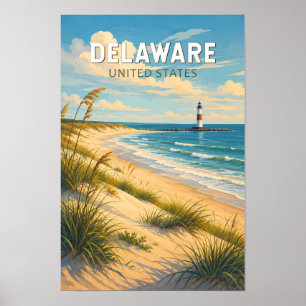 Poster Illustration de voyage d'art vintage du Delaware