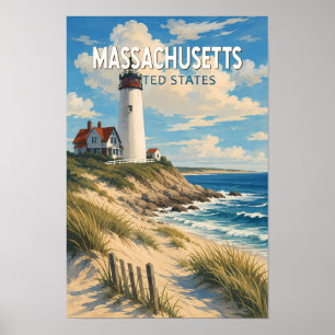 Poster Illustration de voyage d'art vintage du Massachuse