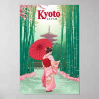 Illustration de voyage d'art vintage Japon Kyoto