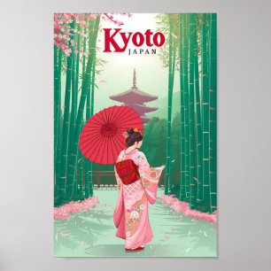 Poster Illustration de voyage d'art vintage Japon Kyoto