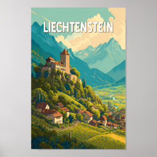 Poster Illustration de voyage d'art vintage Liechtenstein