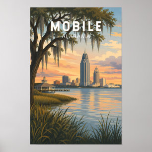 Poster Illustration de voyage d'art vintage Mobile Alabam