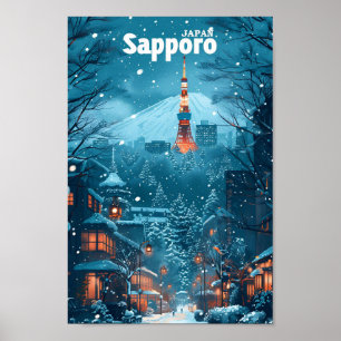 Poster Illustration de voyage d'art Vintage Sapporo Japon