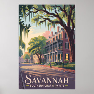 Poster Illustration de voyage d'art vintage Savannah Géor