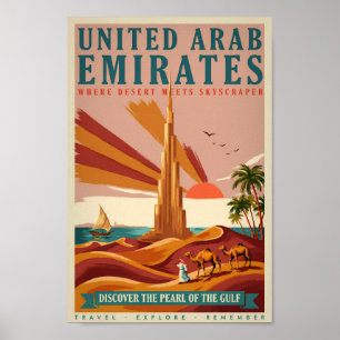 Poster Illustration de voyage de chameau UAE Burj Khalifa