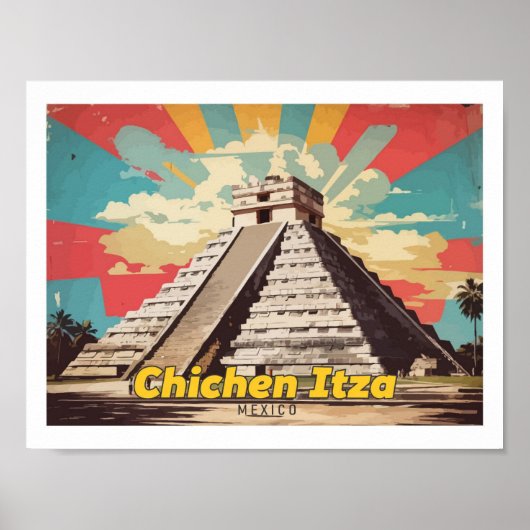Poster Illustration de voyage de Chichen Itza Mexico Pop  (Devant)