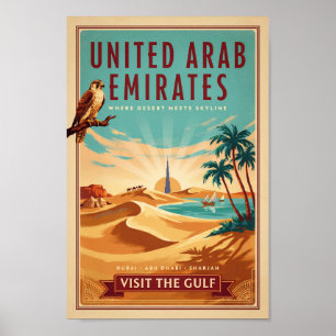 Poster Illustration de voyage de faucon de désert de Duba