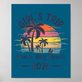 Poster Illustration de voyage de filles à Grace Bay Beach