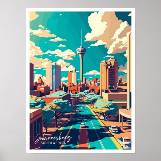 Poster Illustration de voyage de Johannesburg Afrique du (Devant)