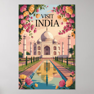 Poster Illustration de voyage de l'Inde Taj Mahal Art vin