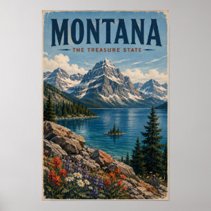 Poster Illustration de voyage de montagnes du Montana Art