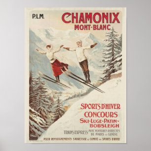 Poster Illustration de voyage de ski vintage Chamonix