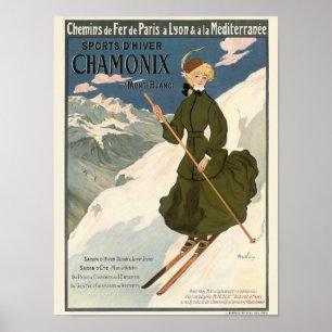 Poster Illustration de voyage de ski vintage Chamonix