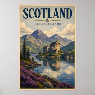 Poster Illustration de voyage des Highlands écossais