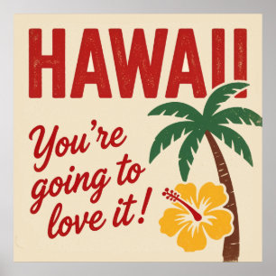Poster Illustration de voyage des îles hawaïennes rétro v