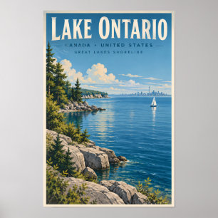 Poster Illustration de voyage du lac Ontario Art vintage