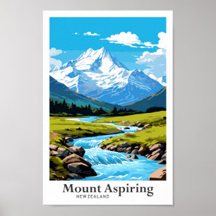 Poster Illustration de voyage du Mont Aspiring en Nouvell