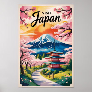 Poster Illustration de voyage du mont Fuji au Japon Art v